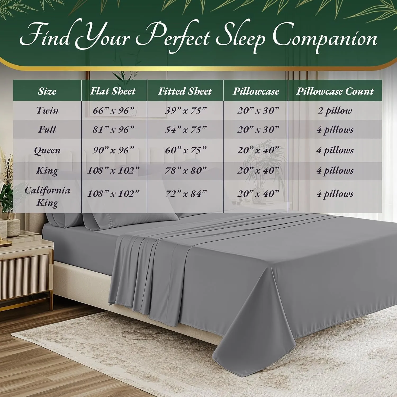 DECOLURE 100% Organic Viscose Derived from Bamboo Sheets King Size 6pcs - Ultra Soft & Luxuriously Cooling, 17" Deep Pocket, Double Stitching, Perfect for Hot Sleepers - King Bed Sheets (Midgrey)