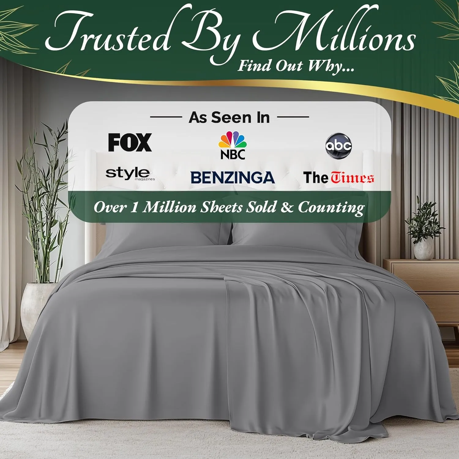 DECOLURE 100% Organic Viscose Derived from Bamboo Sheets King Size 6pcs - Ultra Soft & Luxuriously Cooling, 17" Deep Pocket, Double Stitching, Perfect for Hot Sleepers - King Bed Sheets (Midgrey)