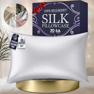 DECOLURE 100% Pure Mulberry Silk Pillow Case King Size – Highest Grade 30 Momme 6A , Luxuriously Soft & Cooling Silk Pillowcase for Hair & Skin, Hypoallergenic, Breathable, Hidden Zipper (White)