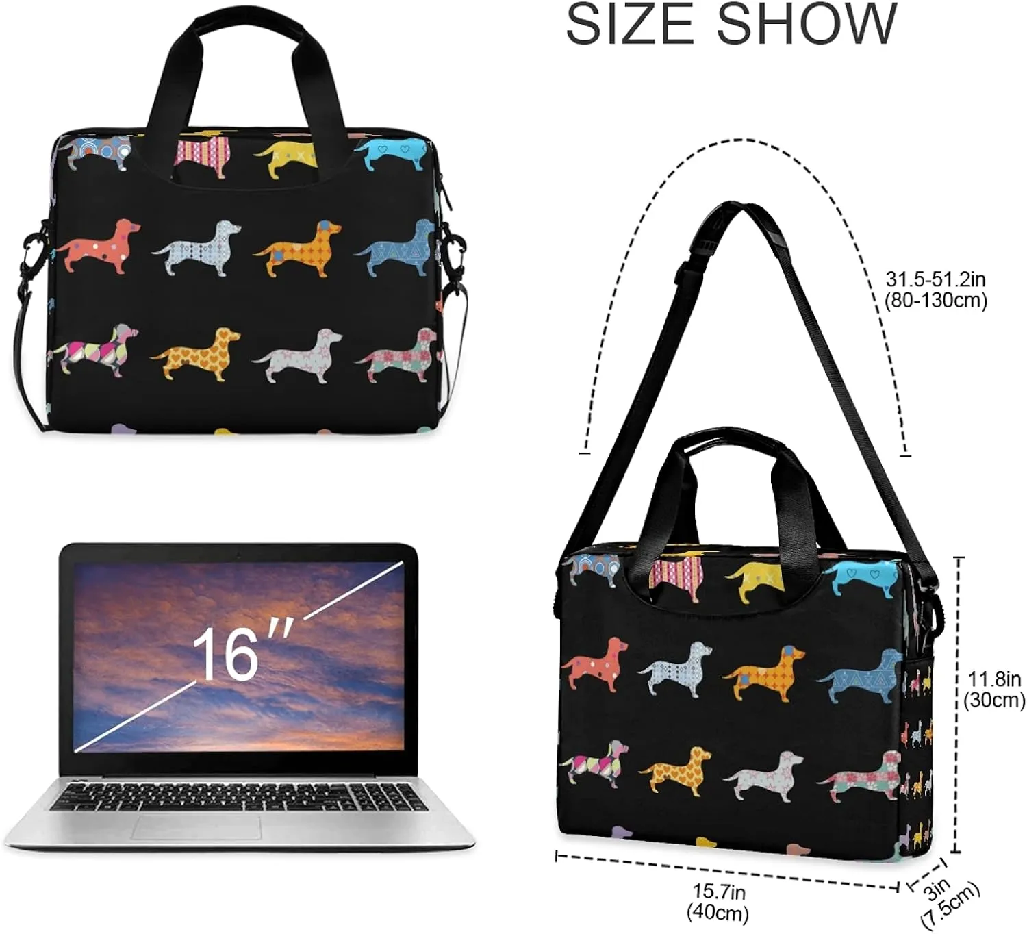 Decorative Dogs Dachshund And Double Exposure Laptop Messenger Bag Case Sleeve Crossbody Briefcase for Men Women with Shoulder Strap Handle 13 14 15.6 inch