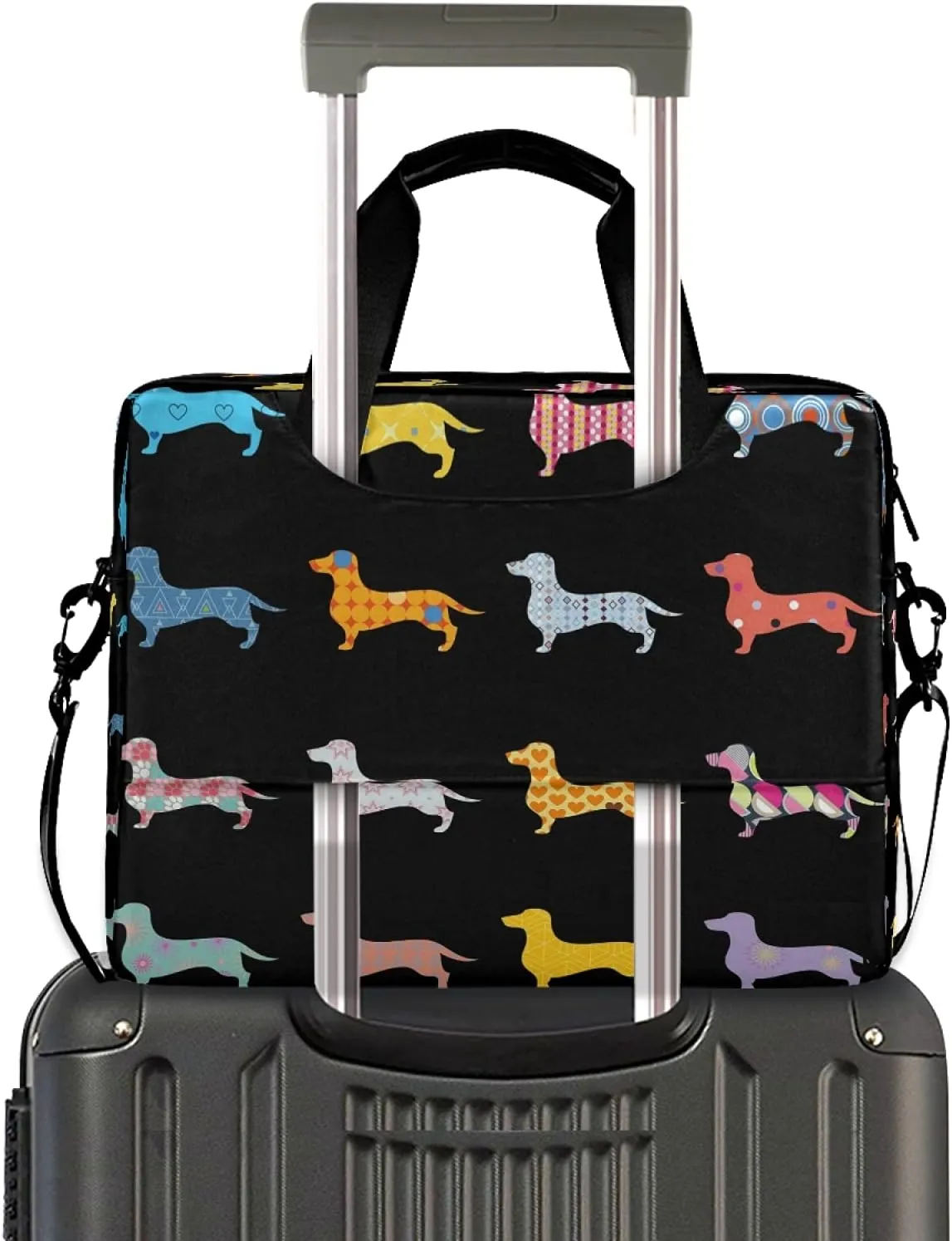 Decorative Dogs Dachshund And Double Exposure Laptop Messenger Bag Case Sleeve Crossbody Briefcase for Men Women with Shoulder Strap Handle 13 14 15.6 inch