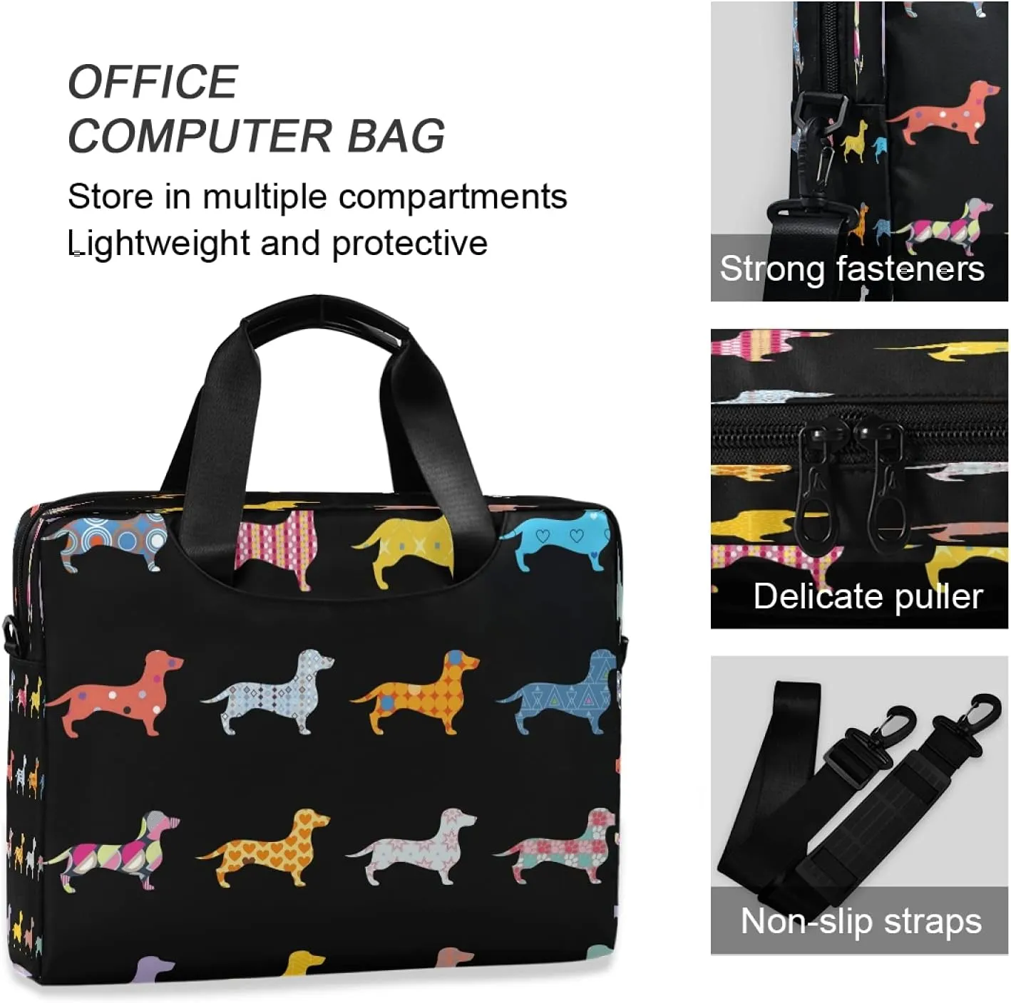 Decorative Dogs Dachshund And Double Exposure Laptop Messenger Bag Case Sleeve Crossbody Briefcase for Men Women with Shoulder Strap Handle 13 14 15.6 inch