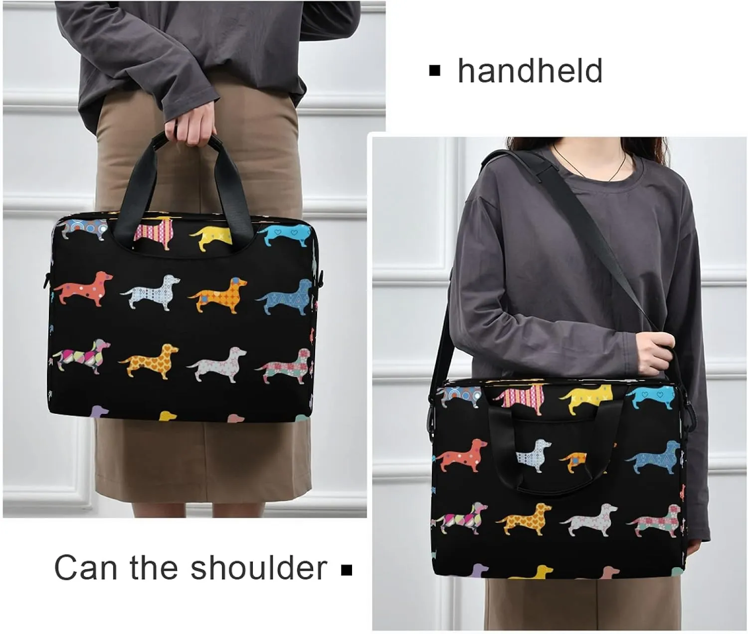 Decorative Dogs Dachshund And Double Exposure Laptop Messenger Bag Case Sleeve Crossbody Briefcase for Men Women with Shoulder Strap Handle 13 14 15.6 inch