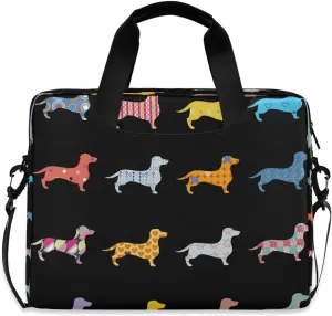 Decorative Dogs Dachshund And Double Exposure Laptop Messenger Bag Case Sleeve Crossbody Briefcase for Men Women with Shoulder Strap Handle 13 14 15.6 inch