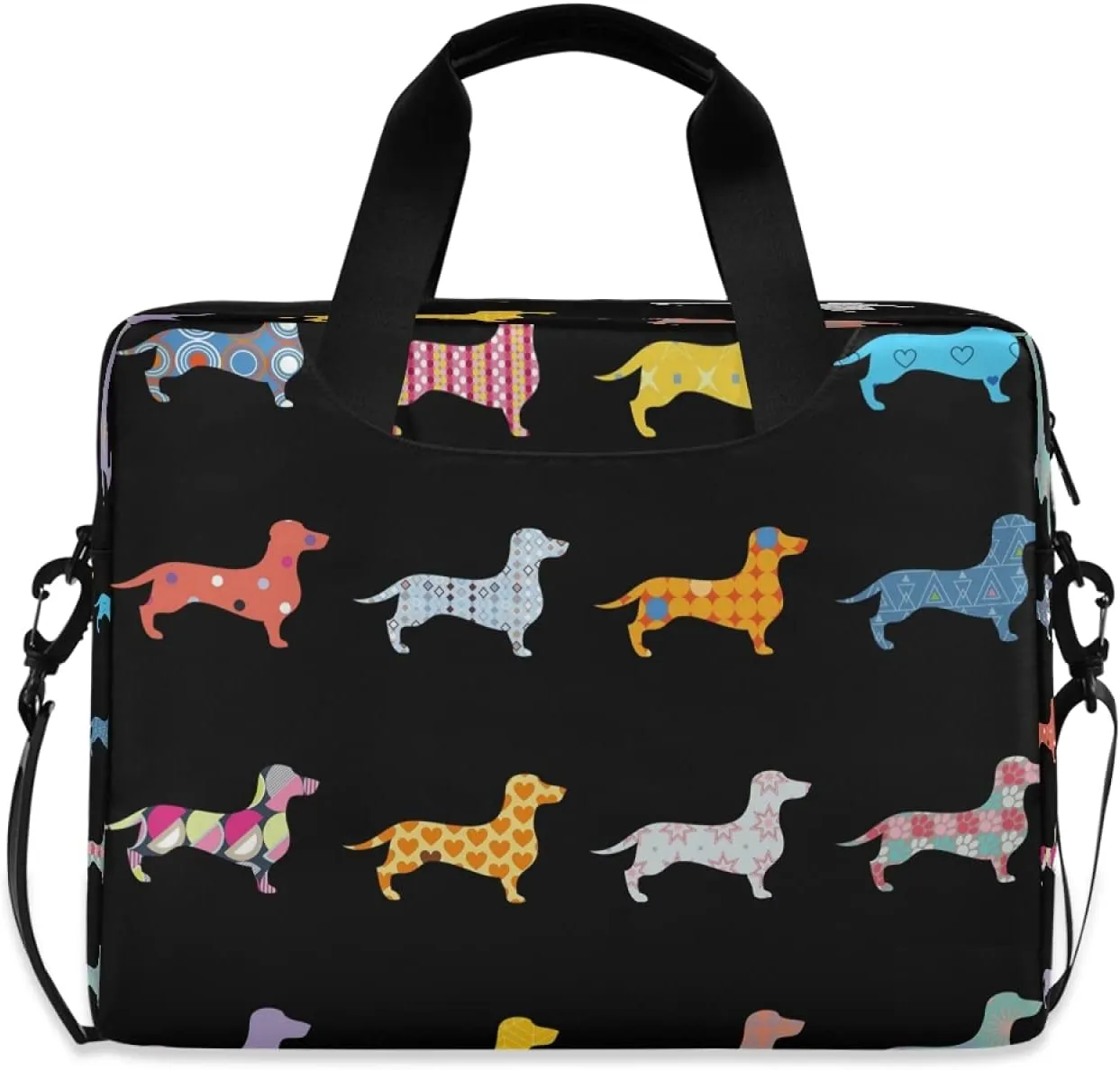 Decorative Dogs Dachshund And Double Exposure Laptop Messenger Bag Case Sleeve Crossbody Briefcase for Men Women with Shoulder Strap Handle 13 14 15.6 inch