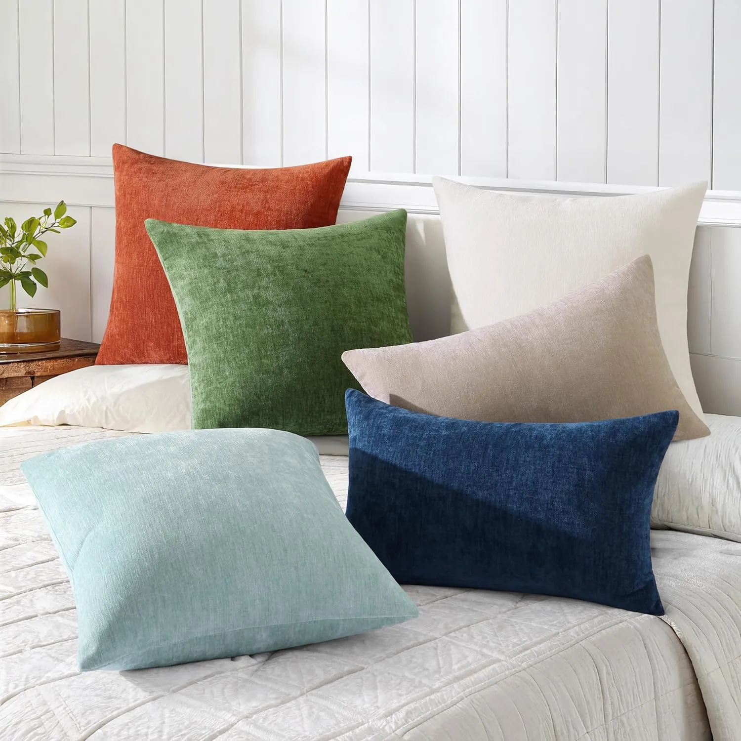 decorUhome Couch Throw Pillow Covers 24X24 Set of 2, Decorative Soft Neutral Chenille Solid Dyed Square Pillow Covers for Sofa Bed Living Room, Bleached Sand