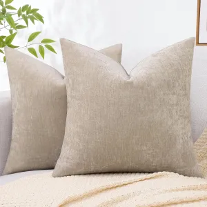 decorUhome Couch Throw Pillow Covers 24X24 Set of 2, Decorative Soft Neutral Chenille Solid Dyed Square Pillow Covers for Sofa Bed Living Room, Bleached Sand