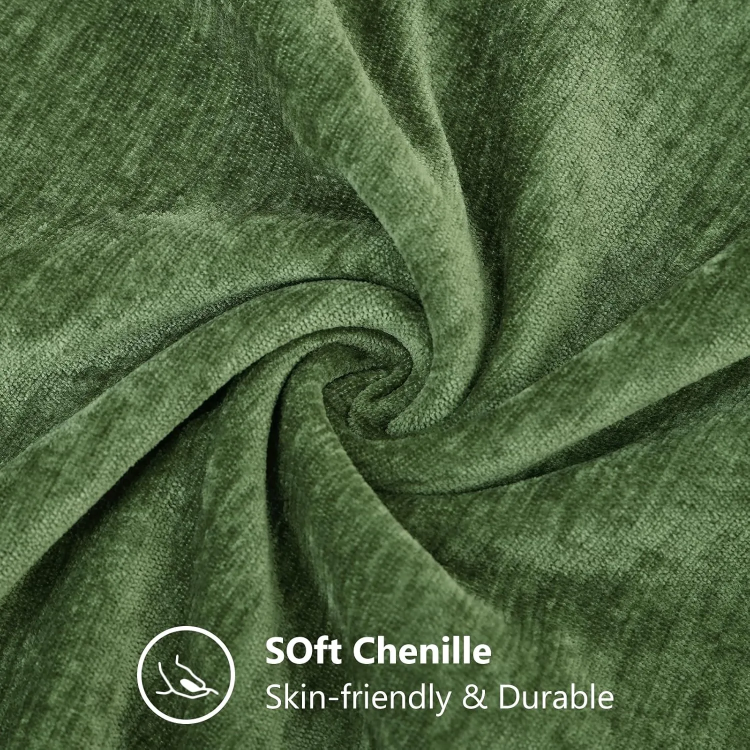 decorUhome Couch Throw Pillow Covers 24X24 Set of 2, Decorative Soft Neutral Chenille Solid Dyed Square Pillow Covers for Sofa Bed Living Room, Moss Green