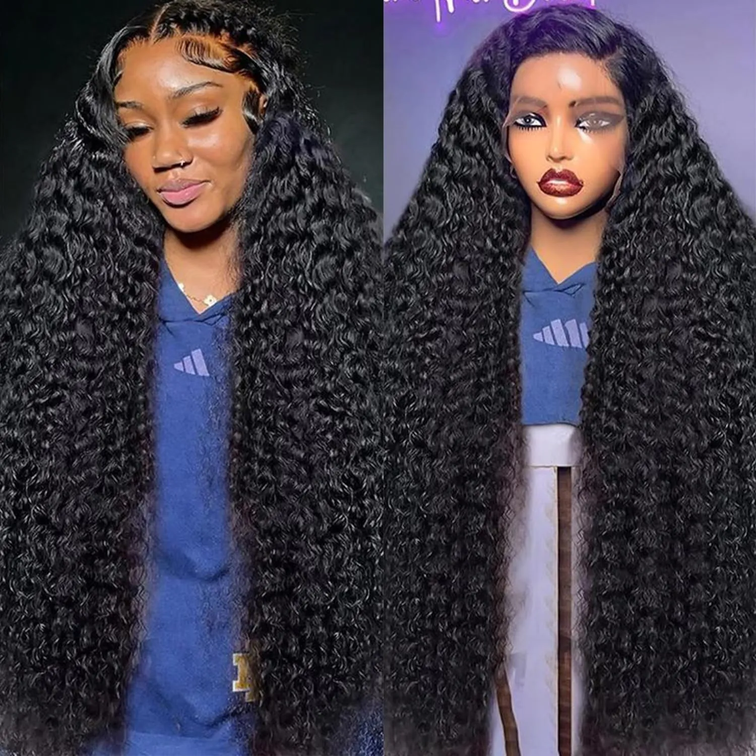 Deep Wave Lace Front Wigs Human Hair 13x6 HD Transparent Lace Front Wigs Human Hair 200% Density Deep Curly Human Hair Wig Pre Plucked Lace Frontal Wigs Natural Color 34 Inch