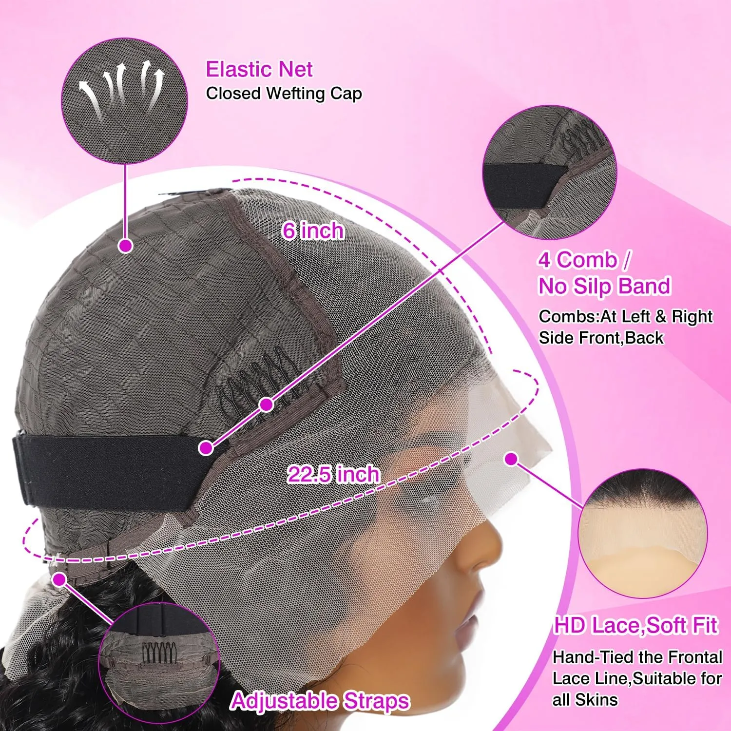 Deep Wave Lace Front Wigs Human Hair 13x6 HD Transparent Lace Front Wigs Human Hair 200% Density Deep Curly Human Hair Wig Pre Plucked Lace Frontal Wigs Natural Color 34 Inch