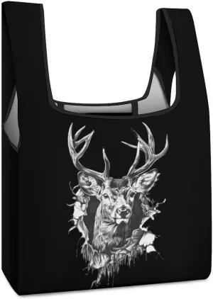 Deer Artwork Wall Reusable Grocery Bag Foldable Shopping Tote Bags With Handle Portable Handbag