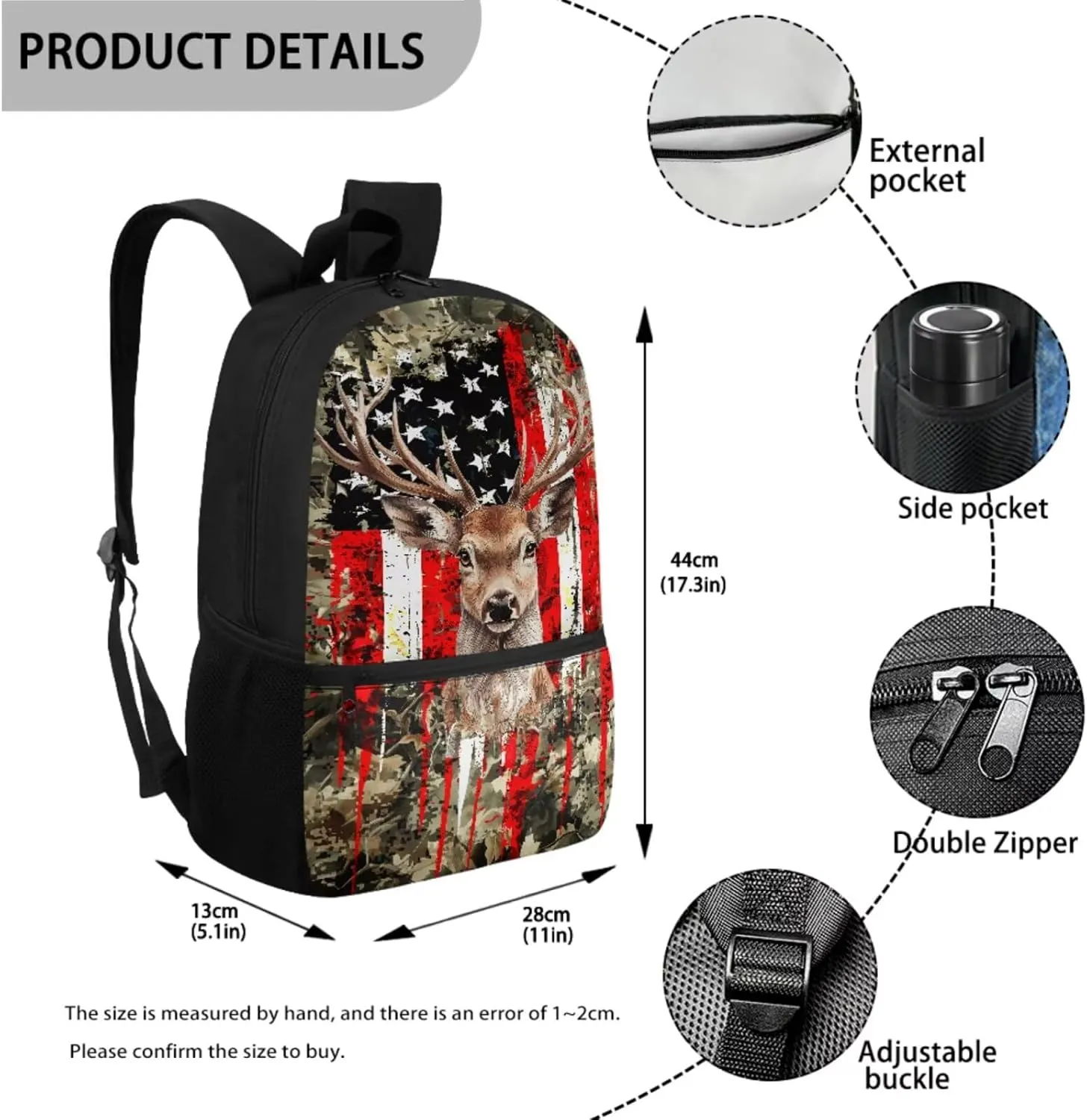 Deer Backpack and Lunch Box Set Boys American Flag Kids Backpack Elementary School 4 in 1 Set for Primary Kids Casual Daypack Tote Bags