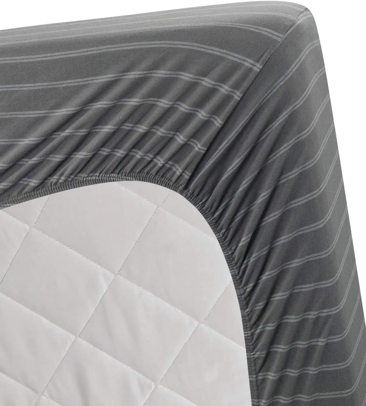 DELANNA Jersey Knit Fitted Sheet Soft Breathable T-Shirt Weave Bottom Sheet Only (GREY STRIPE, FULL)