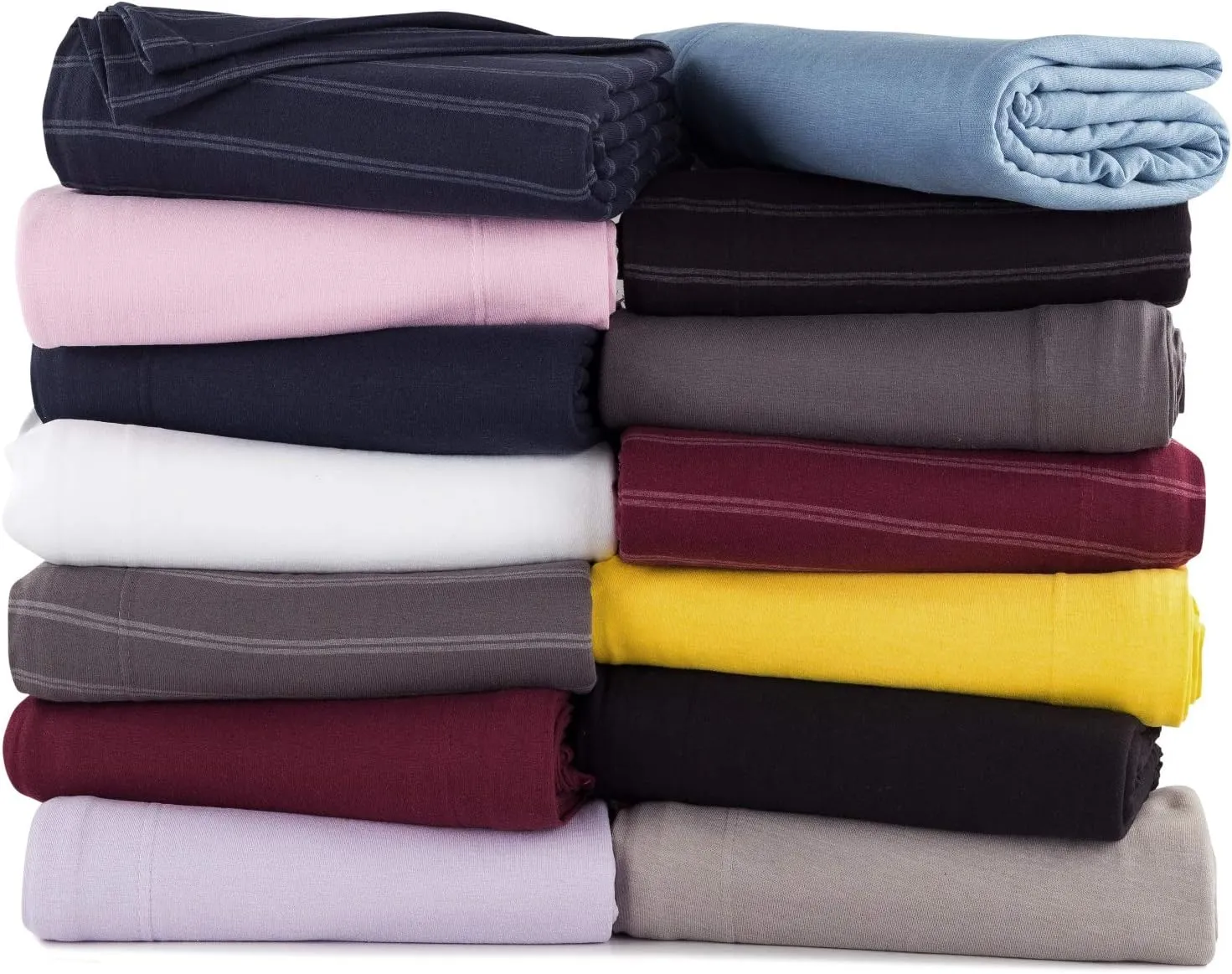 DELANNA Jersey Knit Fitted Sheet Soft Breathable T-Shirt Weave Bottom Sheet Only (GREY STRIPE, FULL)