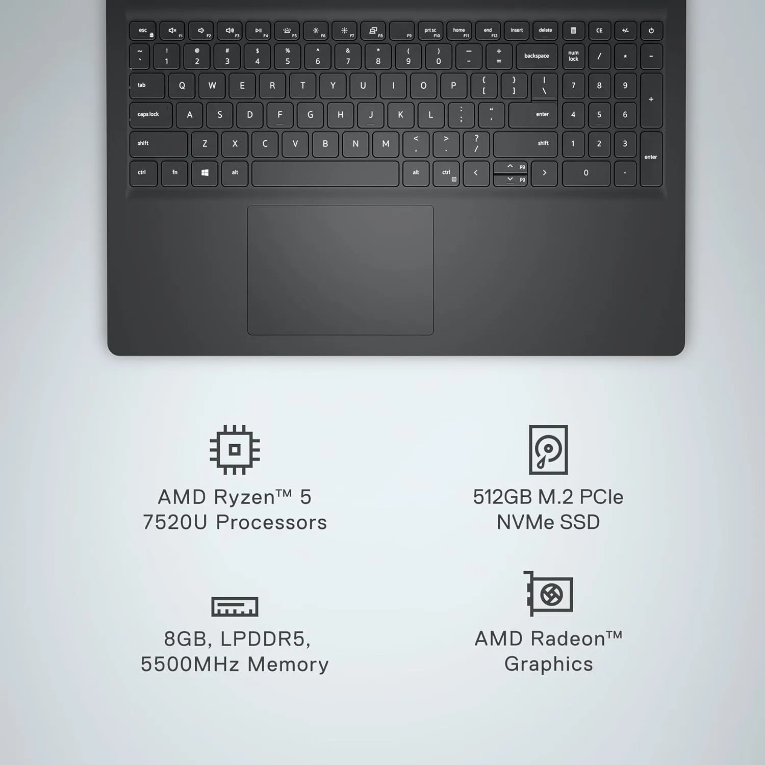 Dell Inspiron 3535 Laptop - 15.6-inch FHD (1920 x 1080) Display, AMD Ryzen 5 7520U Processor, 8GB DDR4 RAM, 512GB SSD, AMD Radeon Graphics, Windows 11 Home, 6-Months Migrate - Carbon Black