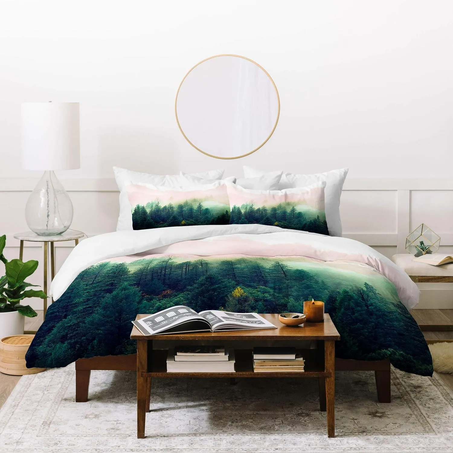Deny Designs Marta Barragan Camarasa Mountain Landscape Painting 01 Duvet Set with Two Pillow Shams, King, Green
