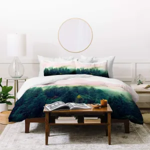 Deny Designs Marta Barragan Camarasa Mountain Landscape Painting 01 Duvet Set with Two Pillow Shams, King, Green