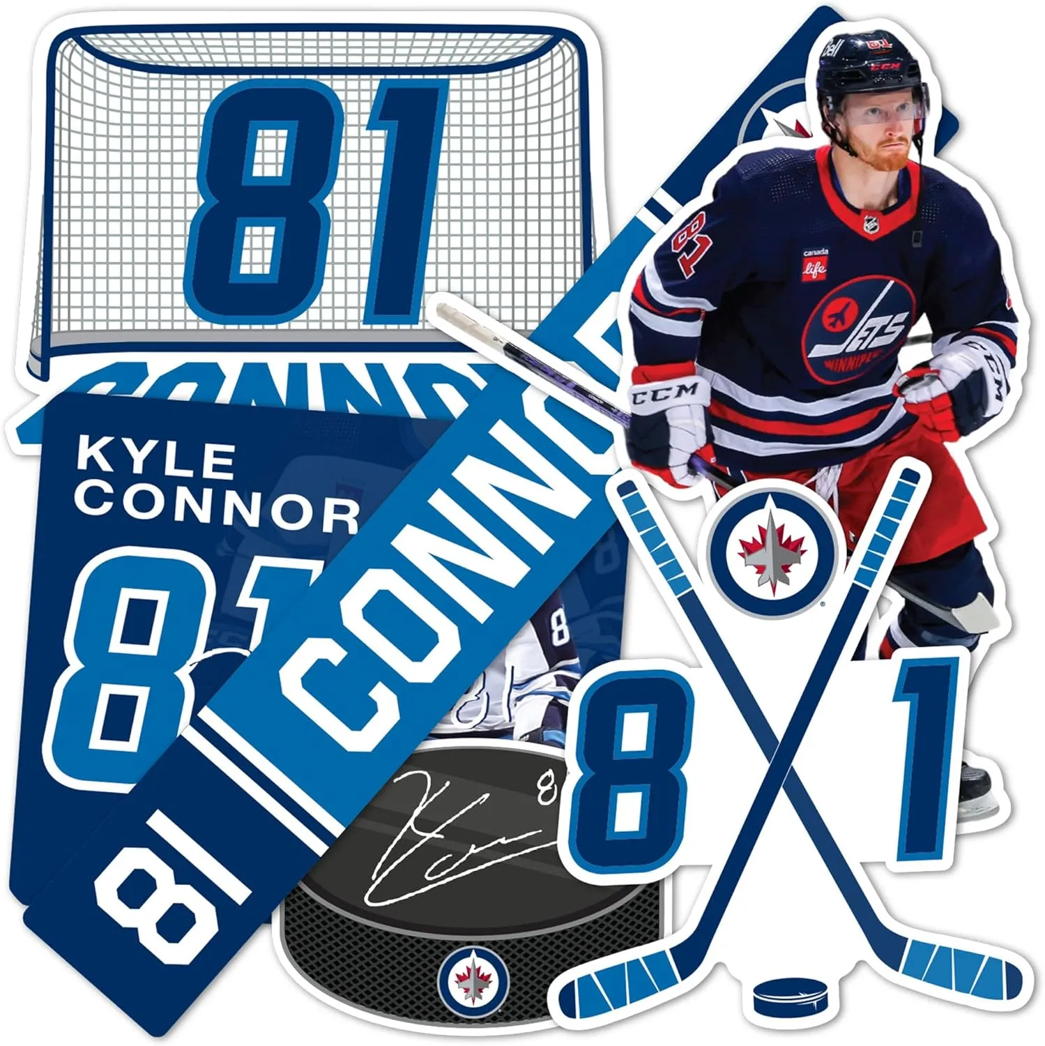 Desert Cactus Winnipeg Jets Sticker Team NHL National Hockey League Player Vinyl Decal Laptop Water Bottle Car Scrapbook (Type P2 - Kyle Connor)