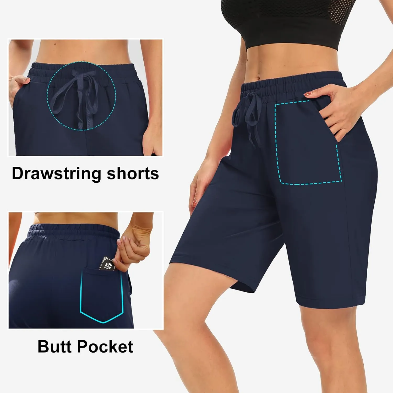 DIBAOLONG Womens Yoga Shorts Loose Comfy Drawstring Lounge Bermuda Shorts with 3 Pockets
