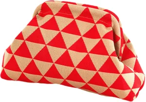 DIHKLCIO Clutch Purses for Women 2025 Summer Beach Woven Crochet Bag Dumpling Striped Ruched Cloud Purse Evening Handbag