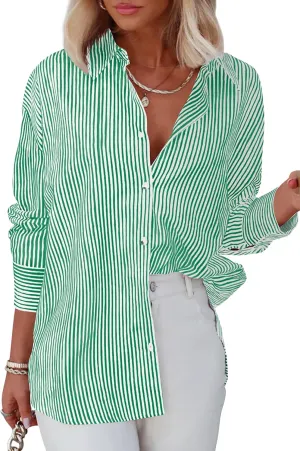 Diosun Womens Striped Button Down Shirts Classic Long Sleeve Stylish Collared Office Work Blouses Tops