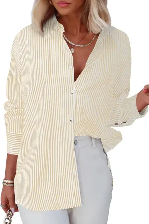 Diosun Womens Striped Button Down Shirts Classic Long Sleeve Stylish Collared Office Work Blouses Tops