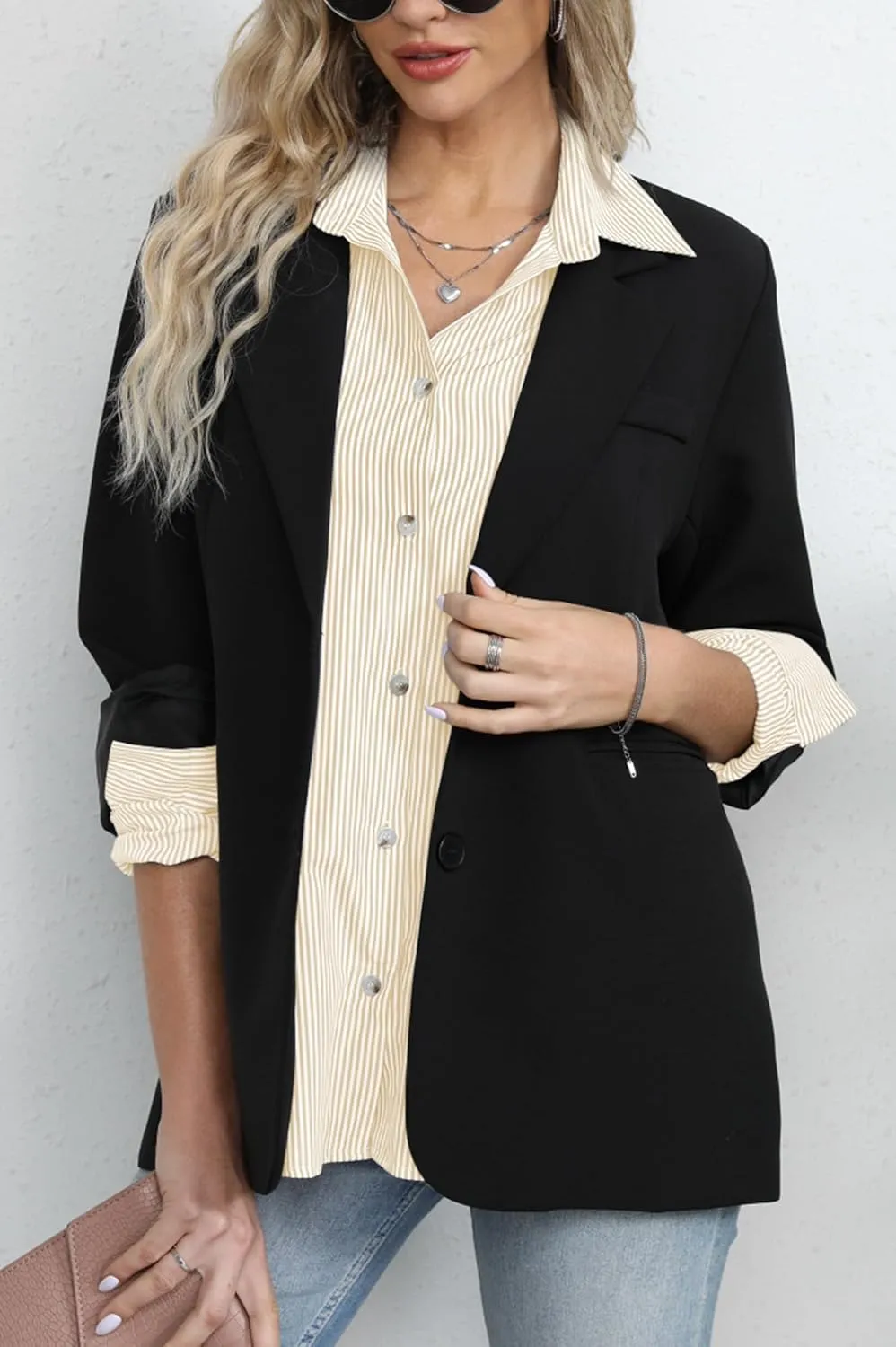 Diosun Womens Striped Button Down Shirts Classic Long Sleeve Stylish Collared Office Work Blouses Tops