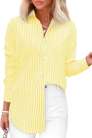 Diosun Womens Striped Button Down Shirts Classic Long Sleeve Stylish Collared Office Work Blouses Tops