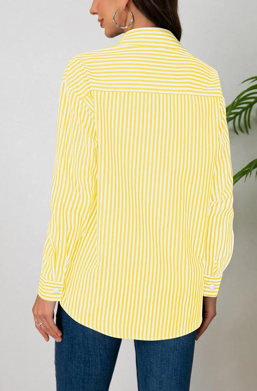 Diosun Womens Striped Button Down Shirts Classic Long Sleeve Stylish Collared Office Work Blouses Tops