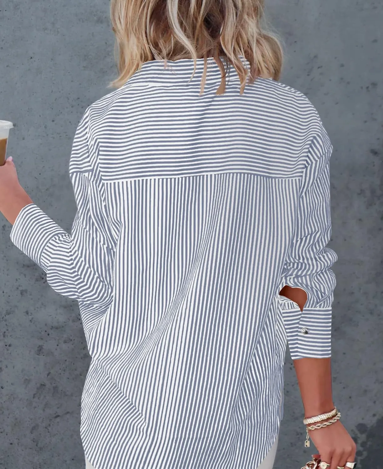 Diosun Womens Striped Button Down Shirts Classic Long Sleeve Stylish Collared Office Work Blouses Tops