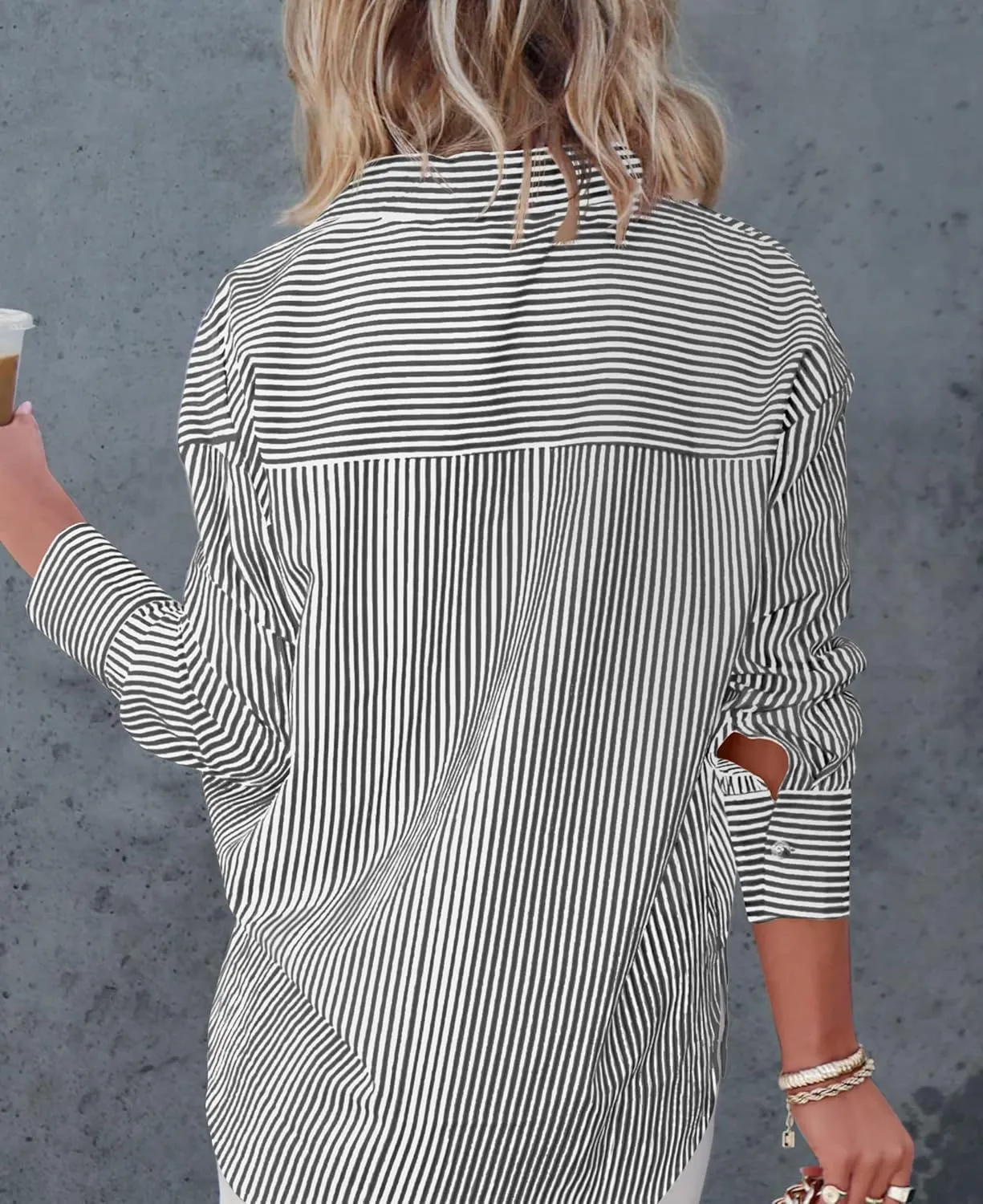 Diosun Womens Striped Button Down Shirts Classic Long Sleeve Stylish Collared Office Work Blouses Tops