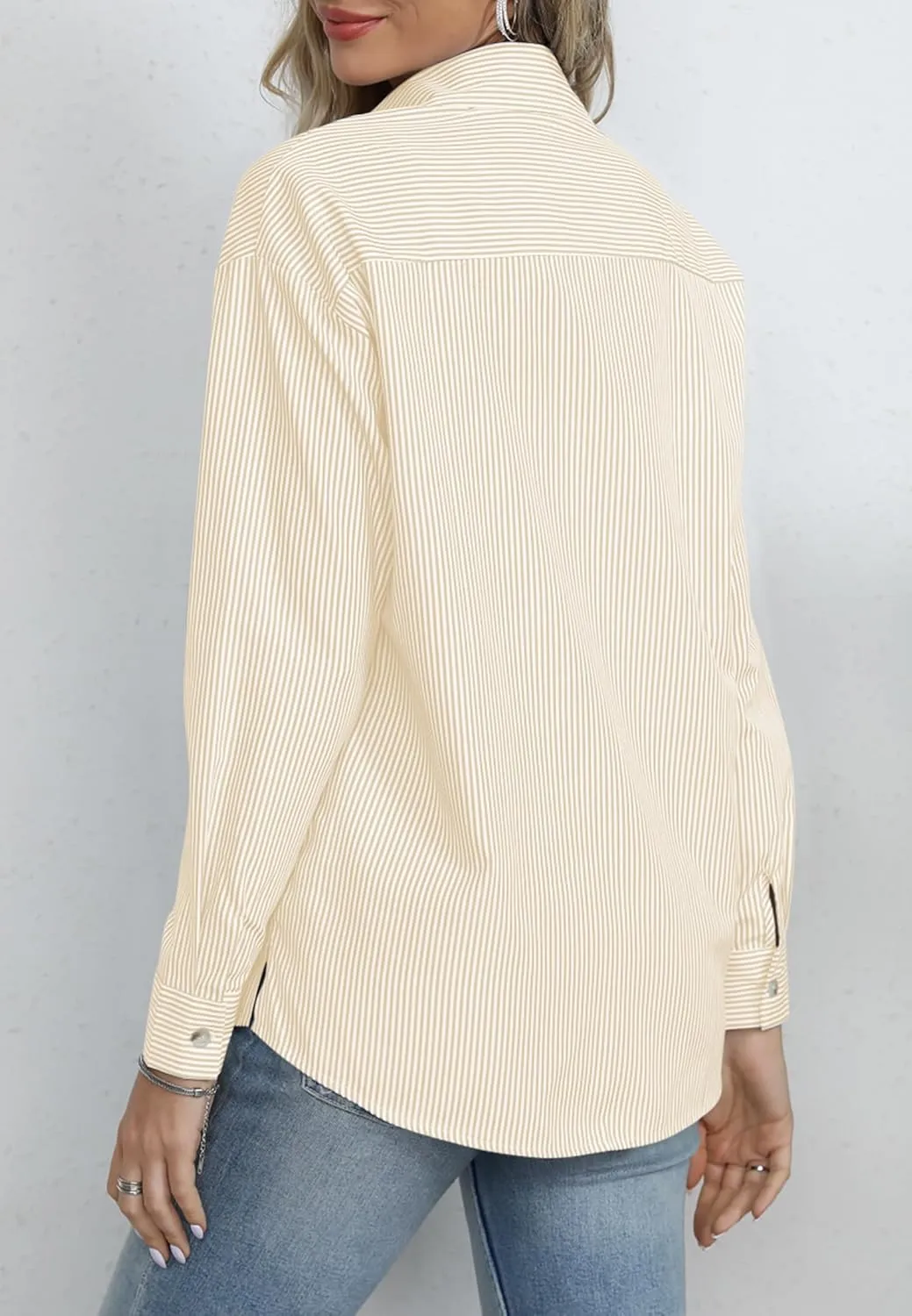 Diosun Womens Striped Button Down Shirts Classic Long Sleeve Stylish Collared Office Work Blouses Tops