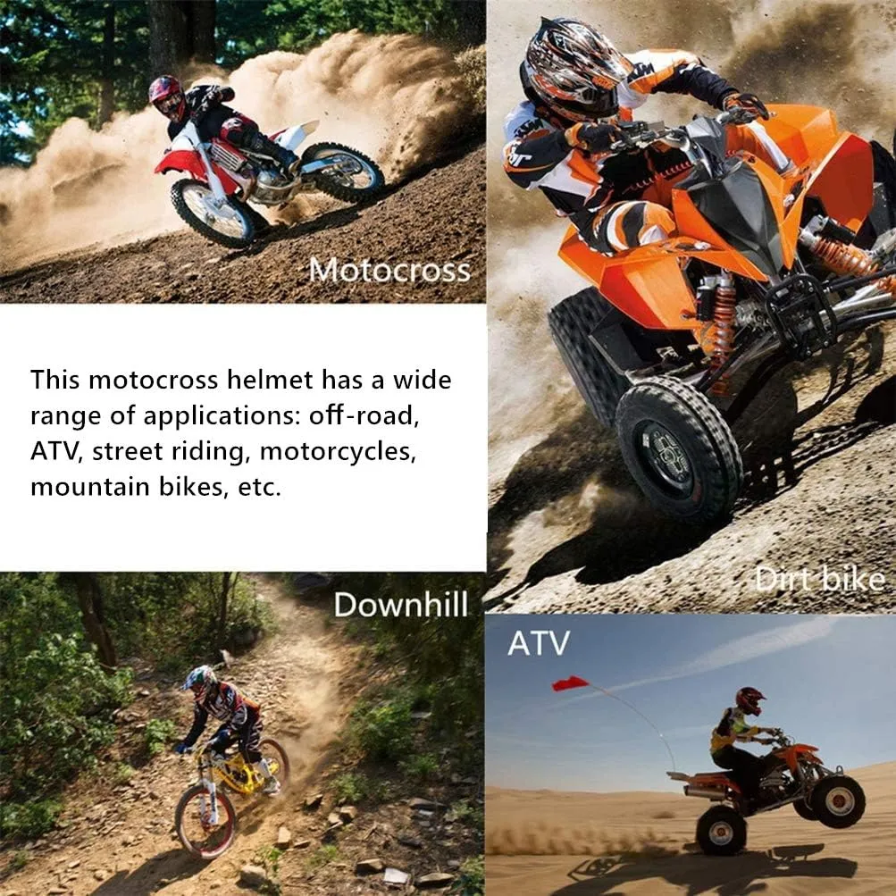 Dirt Bike Helmets Youth Motocross, Motorcycle, BMX, ATV, Off-Road, Four Wheeler, Adult Moutain Bike Helmets Dot Approved (Goggles Gloves Faceshield) (Orange, X-Large)