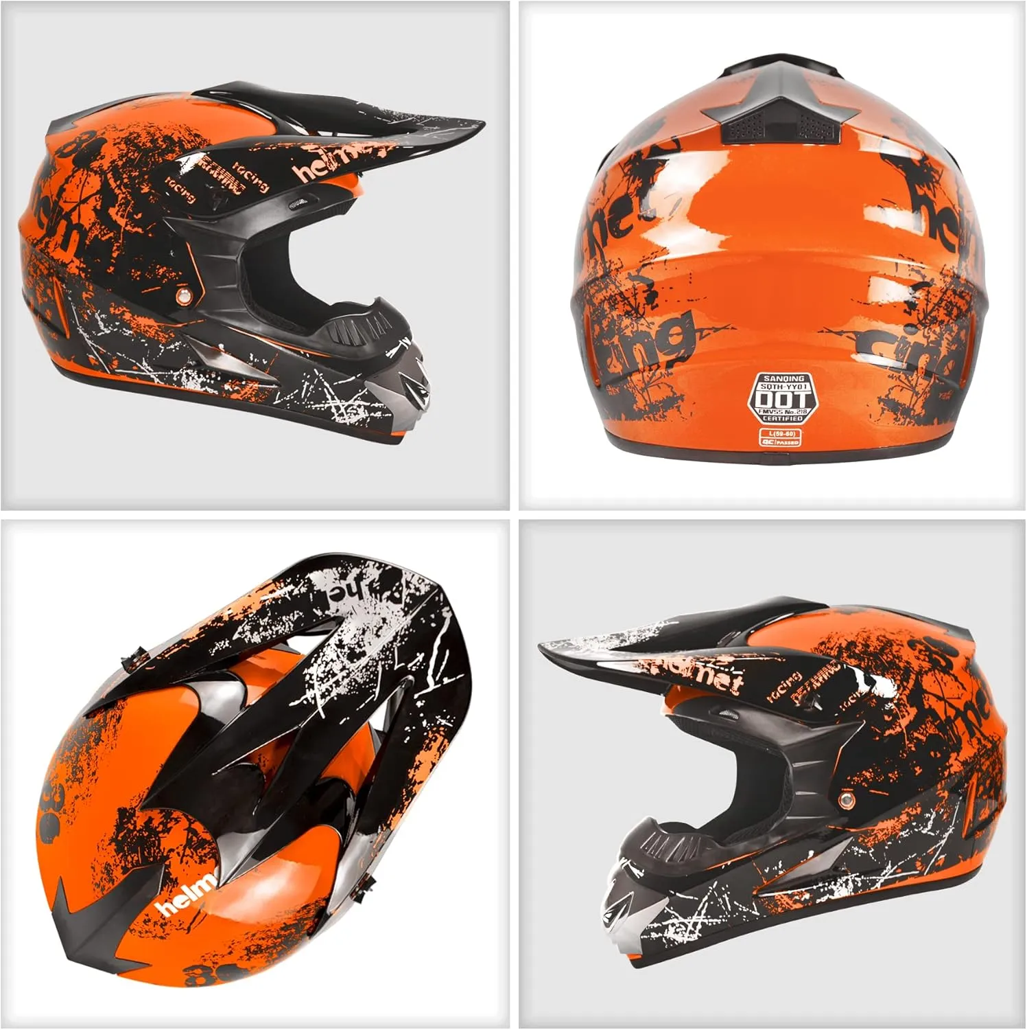 Dirt Bike Helmets Youth Motocross, Motorcycle, BMX, ATV, Off-Road, Four Wheeler, Adult Moutain Bike Helmets Dot Approved (Goggles Gloves Faceshield) (Orange, X-Large)