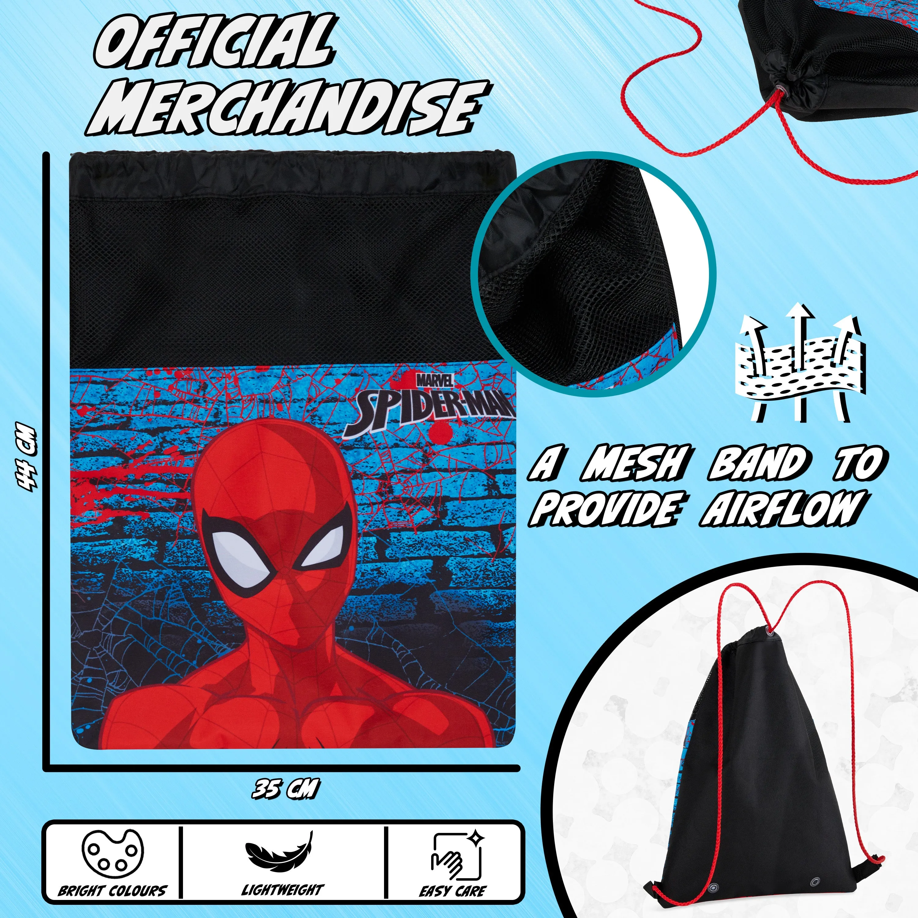 Disney Kids Drawstring Bags - Swimming Bag, School PE Bag - Spiderman
