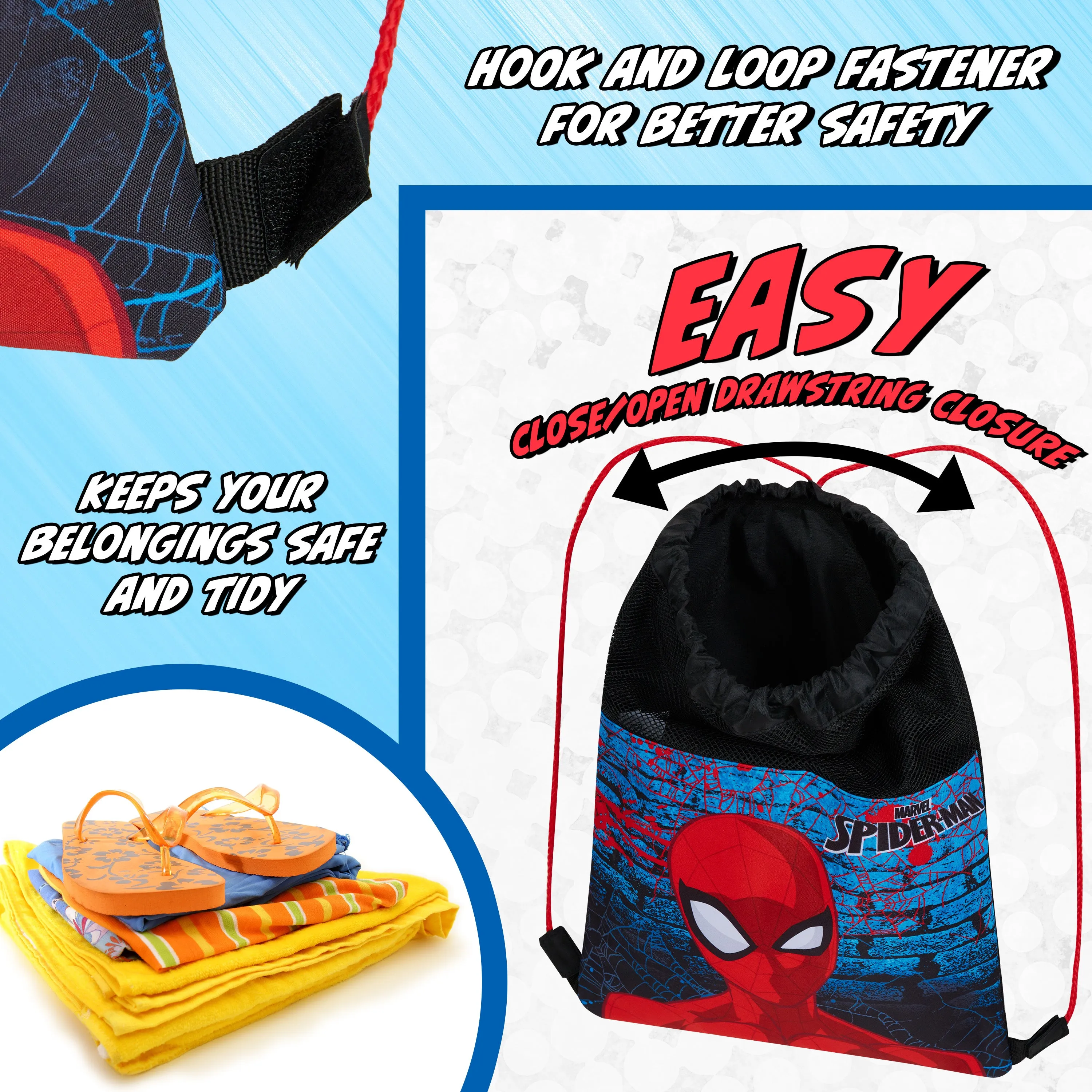 Disney Kids Drawstring Bags - Swimming Bag, School PE Bag - Spiderman