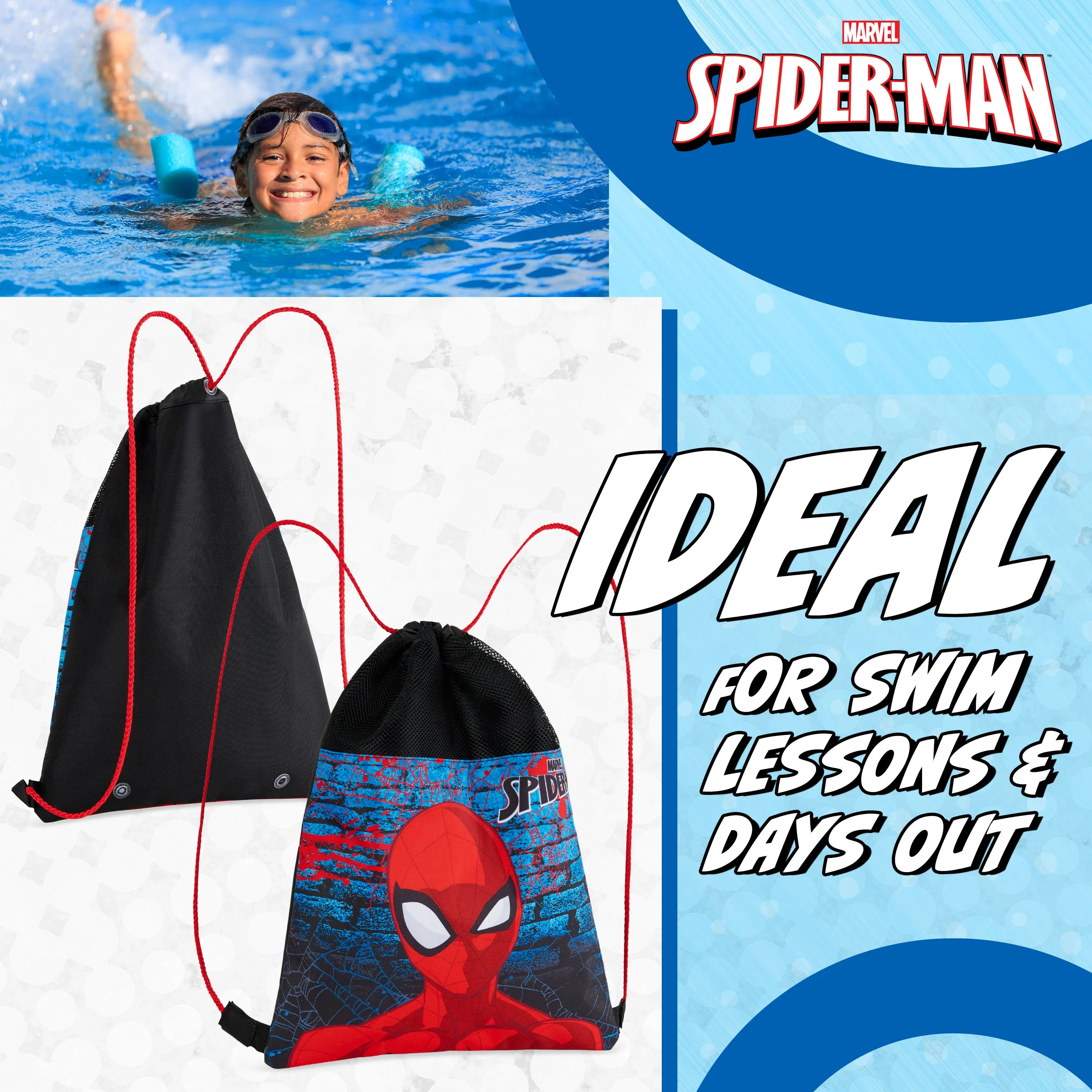 Disney Kids Drawstring Bags - Swimming Bag, School PE Bag - Spiderman
