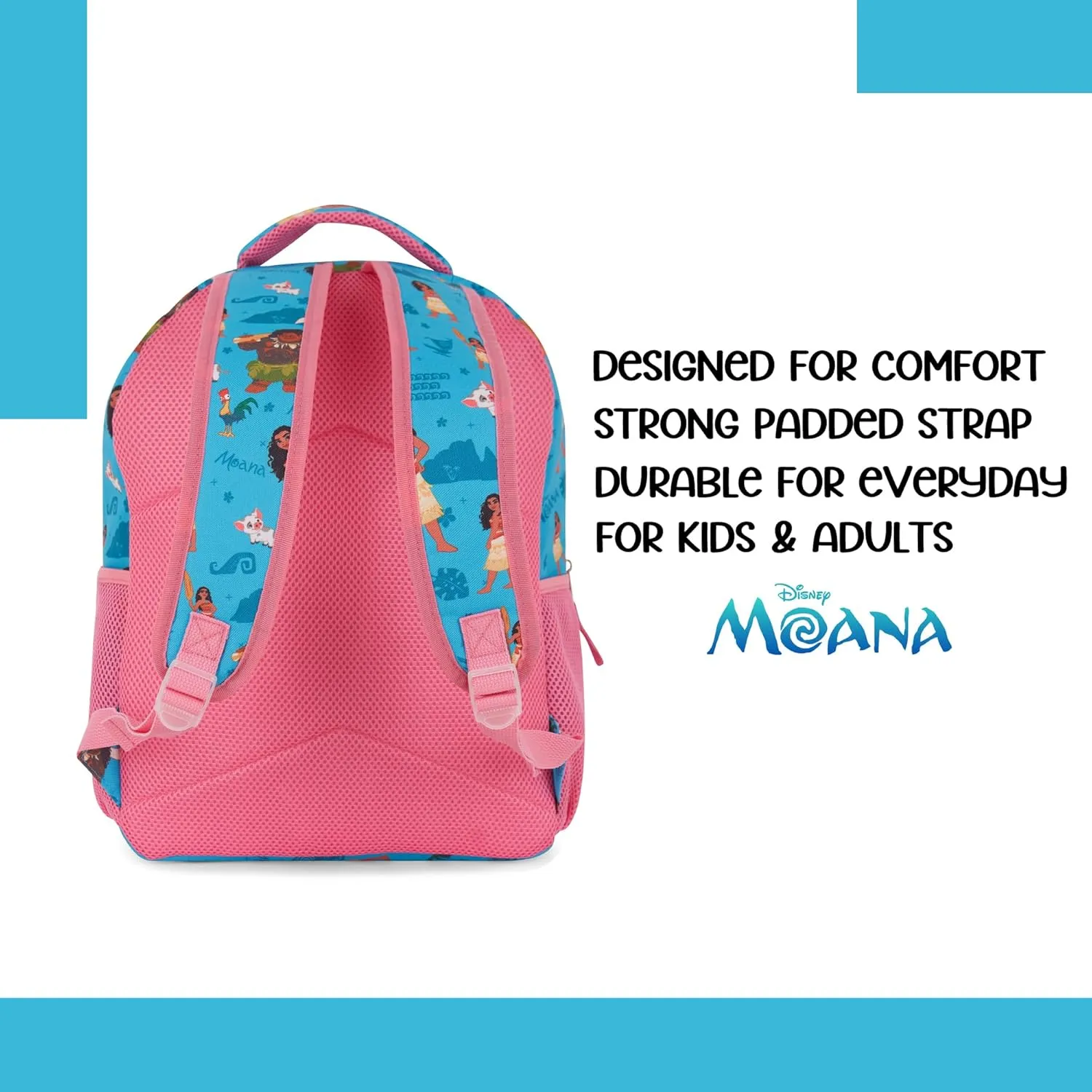 Disney Moana Nylon Bookbag Backpack - Moana & Maui's Oceanic Quest Allover Bag - Backpack for Boys, Girls, Toddlers, Kids, Adults - Great Bag For Gym, Park and Camp (Blue)