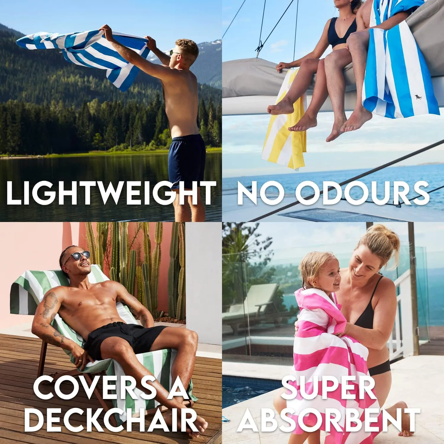 Dock & Bay Beach Towel - Quick Dry, Sand Free - Compact, Lightweight - 100% Recycled - Includes Bag - Cabana - Kamari Charcoal - Large (160x90cm, 63x35)