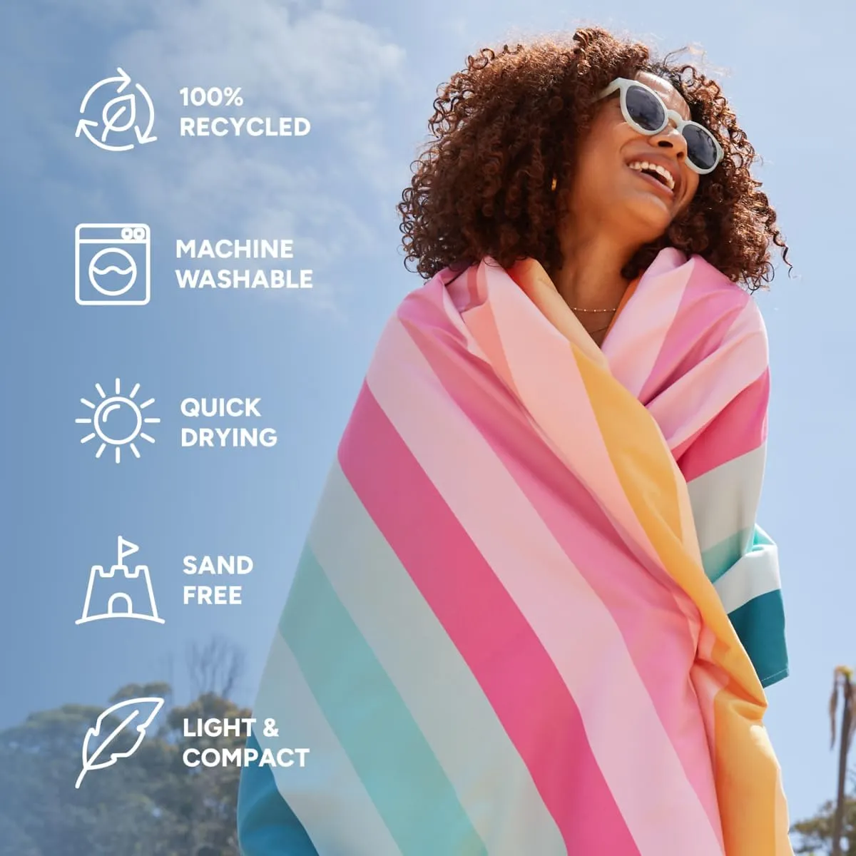 Dock & Bay Quick Drying Towel - for Sports & Gym - Compact, Lightweight - 100% Recycled - Includes Bag - Coastal Candy, Extra Large (200x90cm, 78x35)