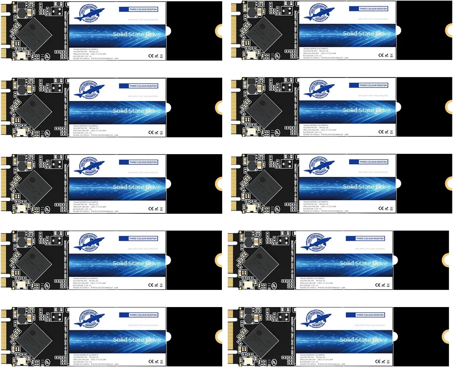 Dogfish M.2 2280 SSD 64GB SATA III 6 Gb/s, Internal Solid State Drive - Compatible with Desktop PC Laptop (M.2 2280, 64GB*10Pack)