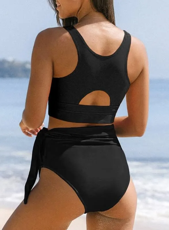 Dokotoo Womens 2 Piece Swimsuit Scoop Neck Sleeveless 2025 Racerback Top Tummy Control Tie Knot Bathing Suits Floral Bottoms