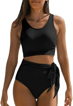 Dokotoo Womens 2 Piece Swimsuit Scoop Neck Sleeveless 2025 Racerback Top Tummy Control Tie Knot Bathing Suits Floral Bottoms