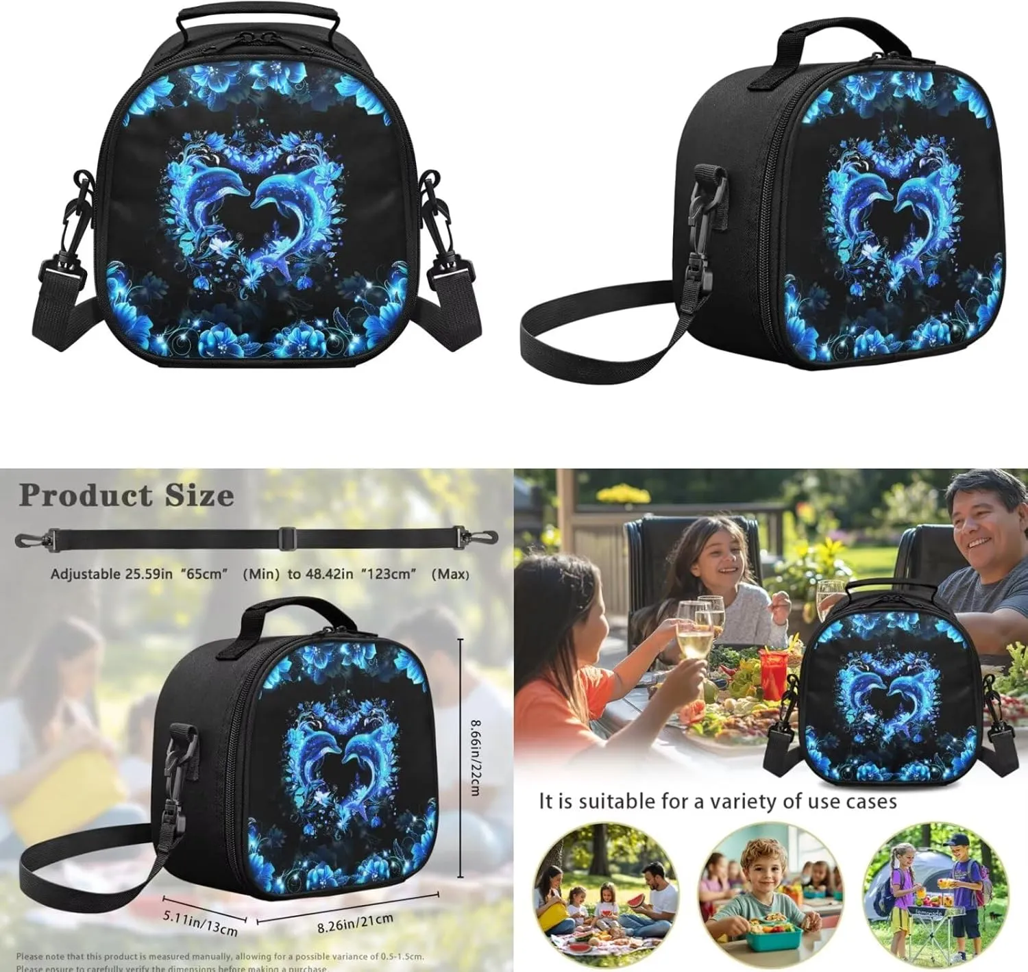 Dolphin Backpack with Lunch Box Bookbag for 6 Grade Girls 3 Piece School Bag Set with Pencil Case 17 Inch Kindergarten Primary School Back Pack for Students Outdoor Picnic Camping