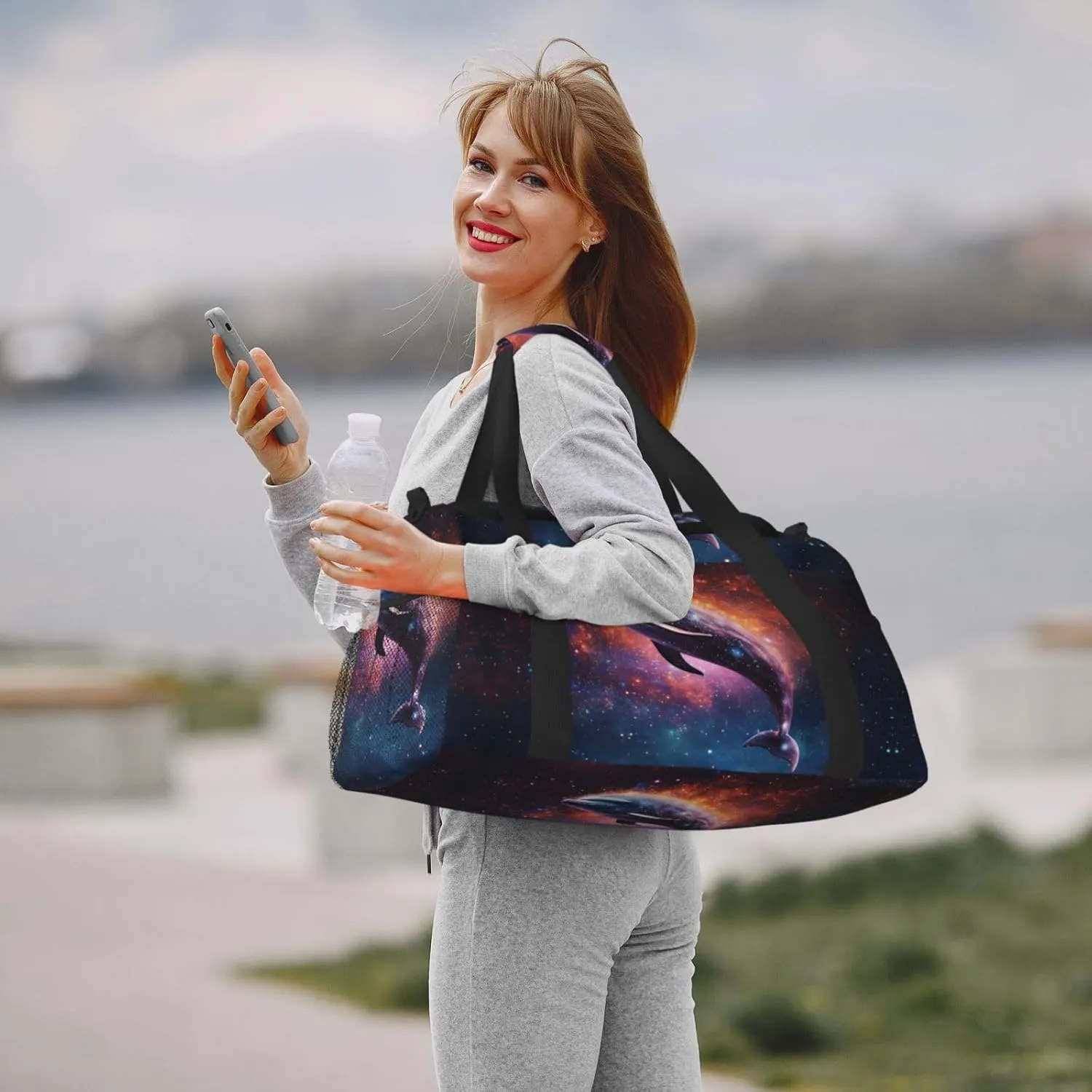 Dolphin Galaxy Duffle Bag Foldable Travel Tote Bag Carry On Large Weekender Overnight Bags Waterproof Gym Bag For Women Men