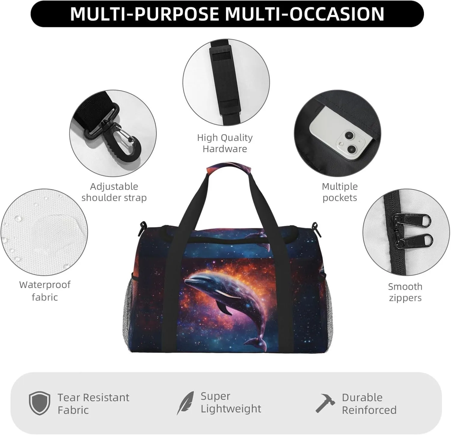 Dolphin Galaxy Duffle Bag Foldable Travel Tote Bag Carry On Large Weekender Overnight Bags Waterproof Gym Bag For Women Men
