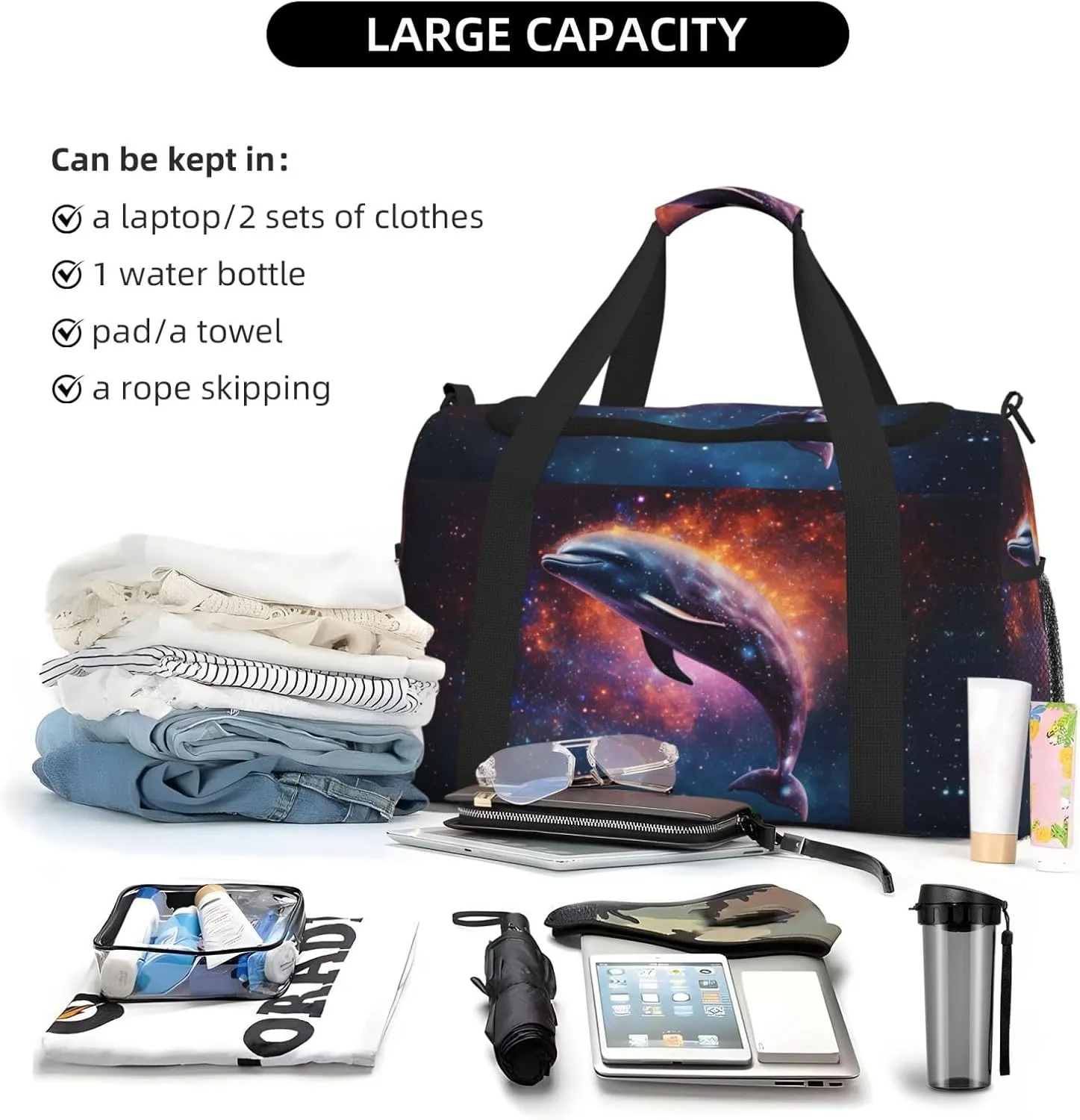 Dolphin Galaxy Duffle Bag Foldable Travel Tote Bag Carry On Large Weekender Overnight Bags Waterproof Gym Bag For Women Men