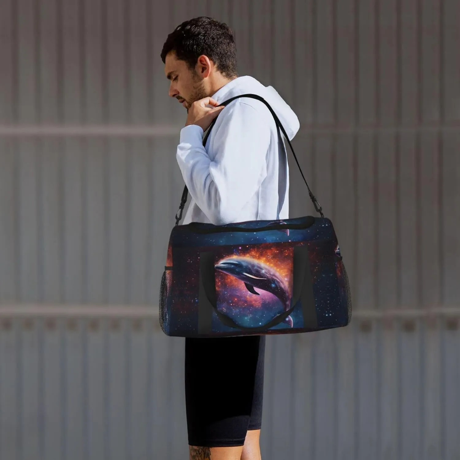 Dolphin Galaxy Duffle Bag Foldable Travel Tote Bag Carry On Large Weekender Overnight Bags Waterproof Gym Bag For Women Men