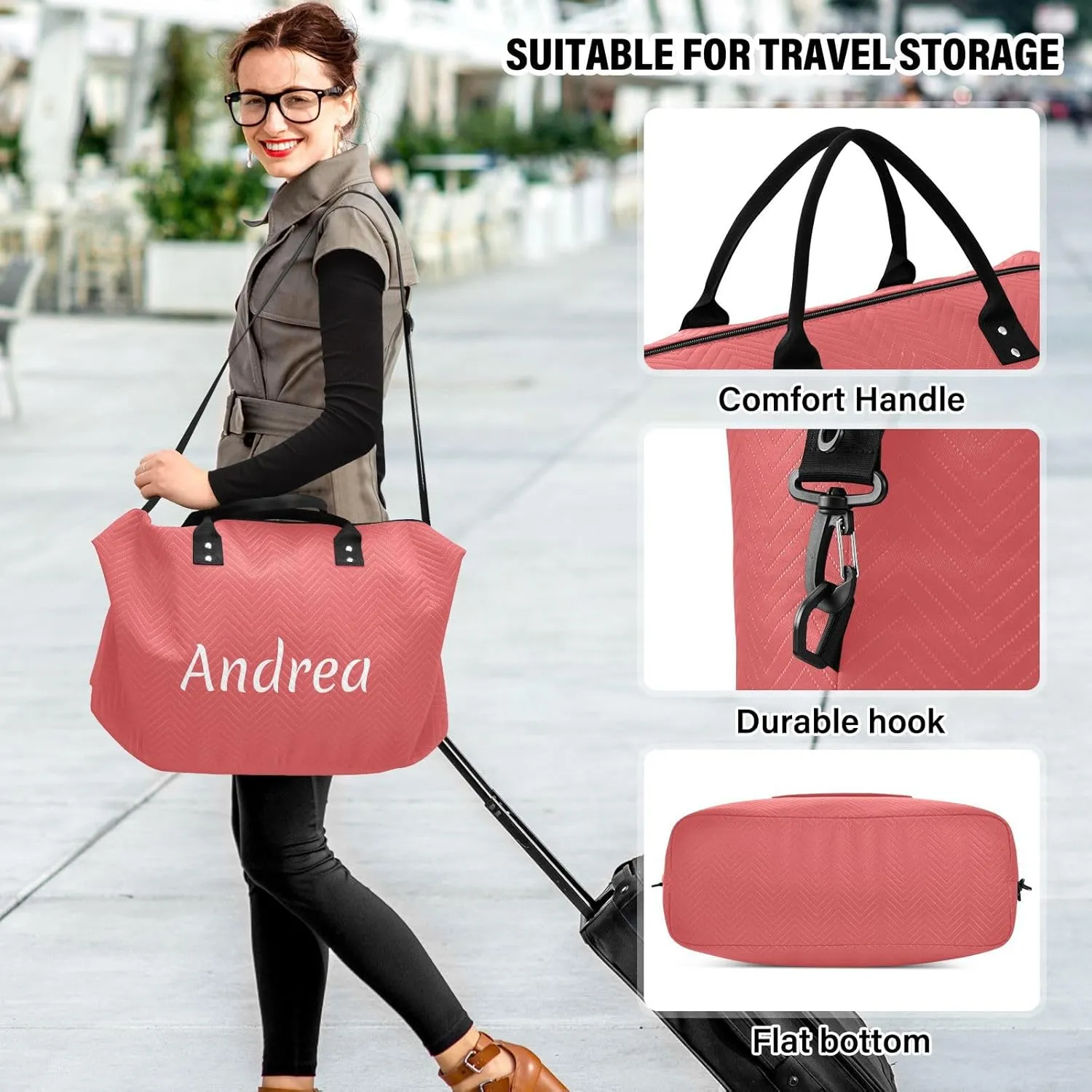 DOMIKING Red Personalized Duffel Bag Foldable Weekender Bag Overnight Bags for Women Men Custom Sport Gym Bag with Toiletry Bag for Trip Business Yoga, 2 Pcs