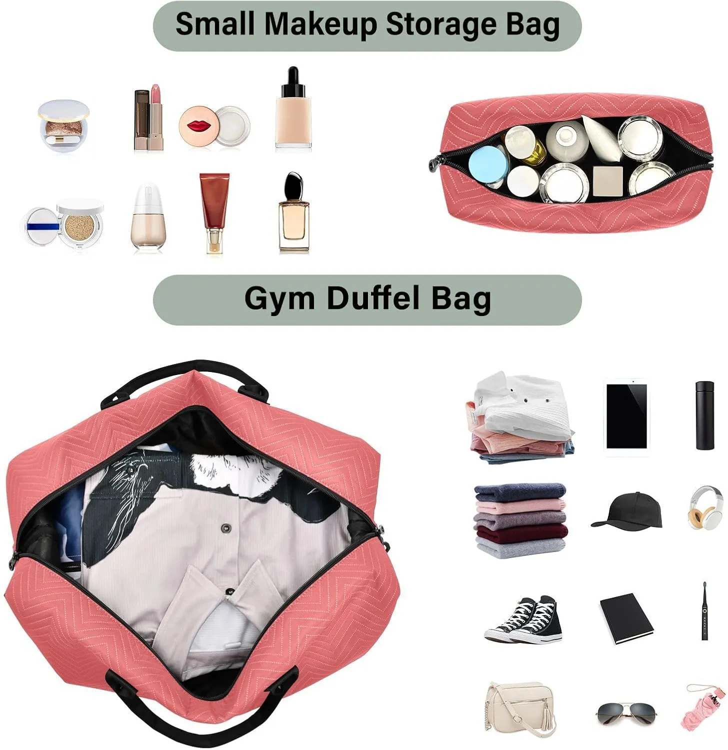 DOMIKING Red Personalized Duffel Bag Foldable Weekender Bag Overnight Bags for Women Men Custom Sport Gym Bag with Toiletry Bag for Trip Business Yoga, 2 Pcs